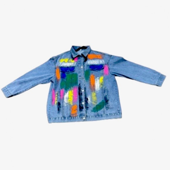 π§₯π¨ SOUK + SEPIAβ Hand-Painted Denim Jacket 80s Graffiti Neon Streetwear Art XL - Picture 4 of 5